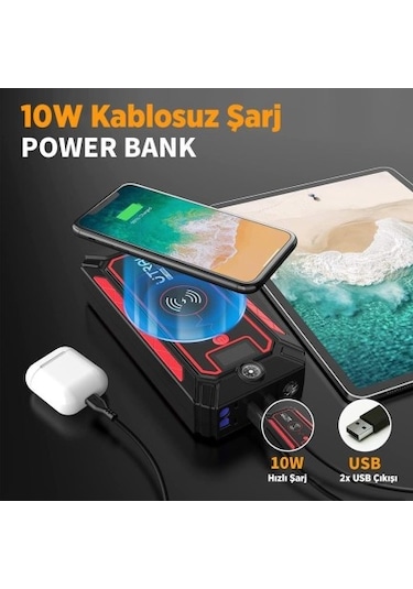 Utrai Jstar 4 24000mAh 2500A Jump Starter Taşınabilir Akü Takviye Cihazı (Kablosuz Şarj + Pusula + Çanta + Led Lamba + Powerbank)