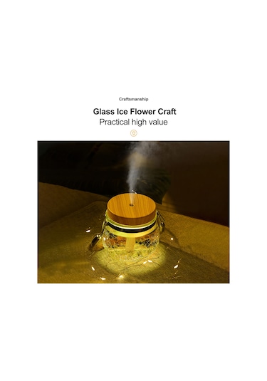 Leezsing Ev Masaüstü Buz Çiçekli Cam Usb Nemlendirici, 7 Renkli Led Işık, Sessiz Nano Sprey Teknolojisi, 400ml Kapasite