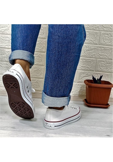 Fiyra 554 Beyaz Kısa Unisex Sneaker Keten Spor Ayakkabı 001