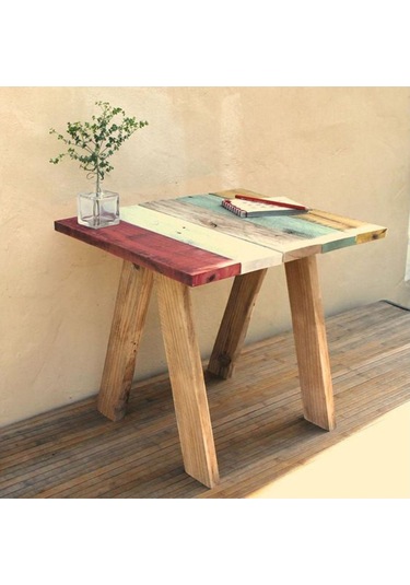 Ahşap Renk Yan Sehpa Çok Renkli