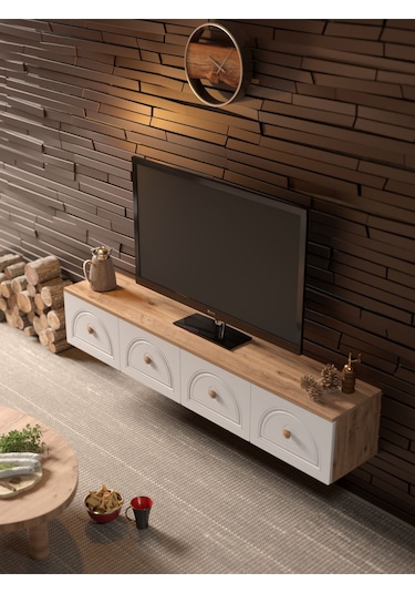 Bohem Şık 180 Cm 4 Kapaklı Mdf Kapak Duvar Tv Ünitesi Altın