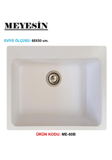 Meyesin ME-60B Granit Tek Gözlü Mutfak Evyesi Beyaz 50 x 60 CM