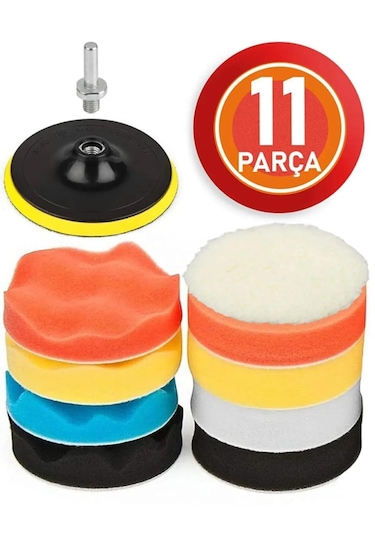 11 Parça Pasta Cila Polisaj Süngeri Seti Matkap Uyumlu 115mm Çap