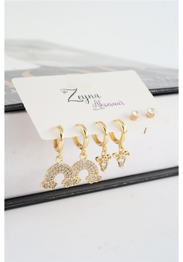 Kadın Vip Seri Baget Zirkon Taşlı Gökkuşagı Model 6'lı Küpe Seti