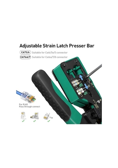Besthome1 Yeşil Zoerax Rj45 Sıkma Aracı Cat7-6a-6-5e Ethernet Tel Kesici Yedek Bıçaklı