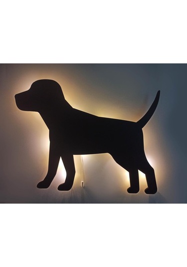 CajuArt Yürüyen Köpek Led Işıklı Siyah Ahşap Tablo Duvar Dekor