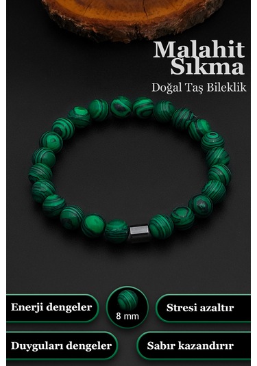 Erkek Sıkma Malahit Bileklik Kadın Bileklik 8 Mm Bt042 Yeşil