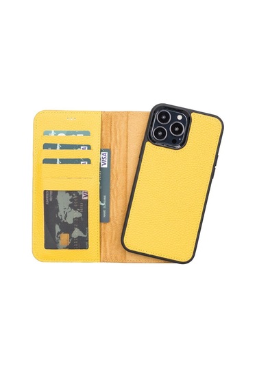 Apple İphone 13 Pro Max Uyumlu Deri Cüzdanlı Kılıf Fl12 Sarı