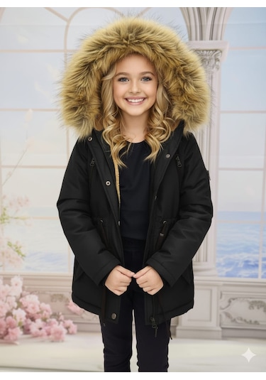 Modavals Erkek Çocuk Garson Beden İthal Tak Çıkar Kürklü Cepli Fermuarlı Düğmeli Bondit Kumaş Kışlık Mont-siyah 851247962 Çok Renkli