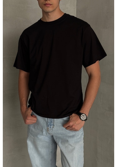 Hyman Erkek %100 Pamuk Oversize Basic T-shirt Siyah