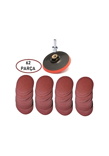 62 Parça 115 Mm Avuç Taşlama Cırt Zımpara Seti + Matkap Aparatı