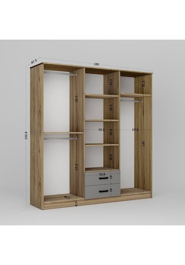 Yaman Luna-keçe 6 Kapaklı 2 Çekmeceli Gardırop Luna