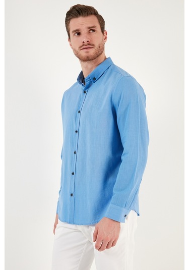 Buratti Pamuklu Regular Fit Düğmeli Yaka Erkek Gömlek Cf20S111871 Koyu Mavi