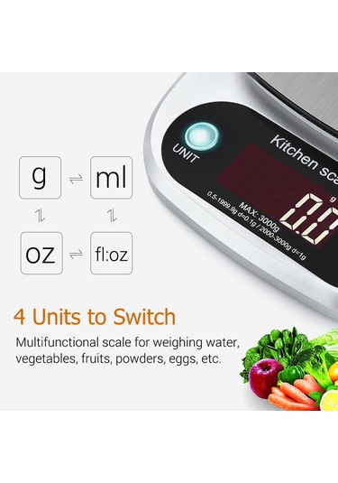 Teltree Mini Mutfak Terazisi - Hassas Ölçüm, 5kg Kapasite, G/ml/oz Birimleri, Fcc/ce/rohs Sertifikalı, Pil Hariç Çok Renkli