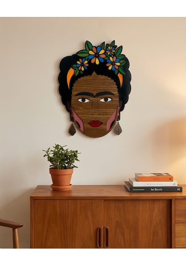 Frida Kahlo Mdf Ahşap Duvar Maskı - Çiçek Taçlı Dekoratif Duvar Sanatı 1