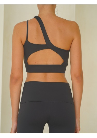 Asana Omuz Detay Spor Antrasit Crop Antrasit