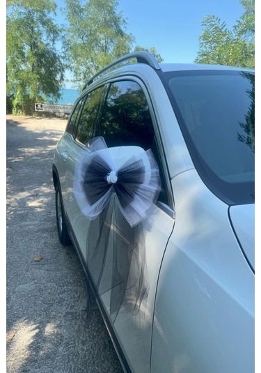 30 Adet Beyaz Siyah Kristal Tül Beyaz Latex Gül Kuyruk Detaylı Düğün Nikah Kına Sünnet Konvoy Süsü Beyaz Siyah