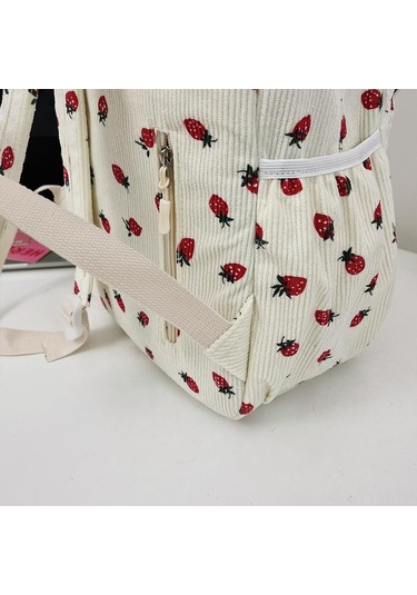 Geeksen Kuruşak Çilek Desenli Geniş Kabinli Çok Cepli Seyahat Sirt Çantasi Pembe Açik, 43x31x14cm Bej