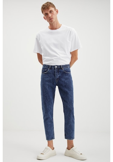 Gılberto Erkek Carrot Fit Havuç Paça Eskitme Yıkamalı Kalın Dokulu Denim Mavi Jeans