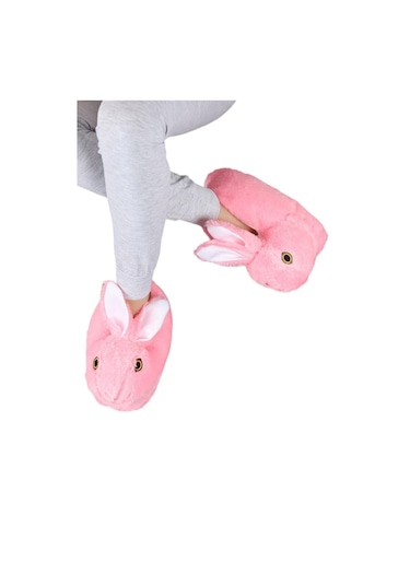 Peluş Tavşan Figürlü Kaymaz Ve Ses Yapmaz Ev Panduf Pembe-pembe Pembe