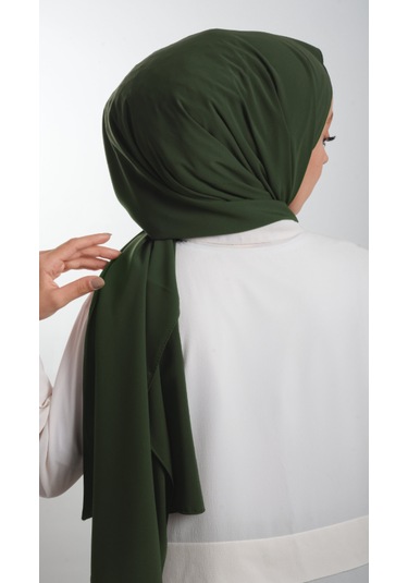 Haki Düz Klasik Şal Medine Ipeği Sade 202103_09 Haki