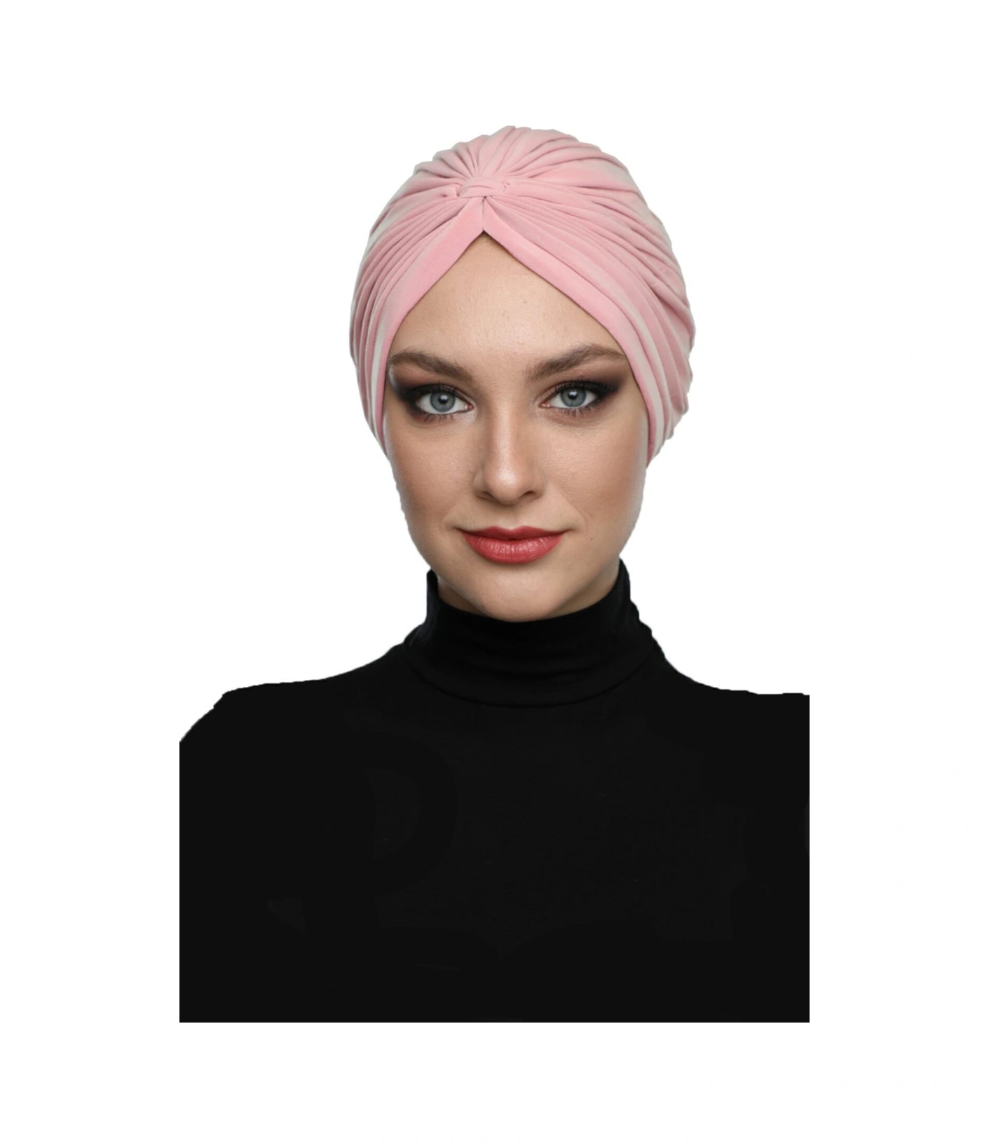 Çapraz Bantlı Pudra Hazır Türban Tesettür Havuz Bonesi Pudra