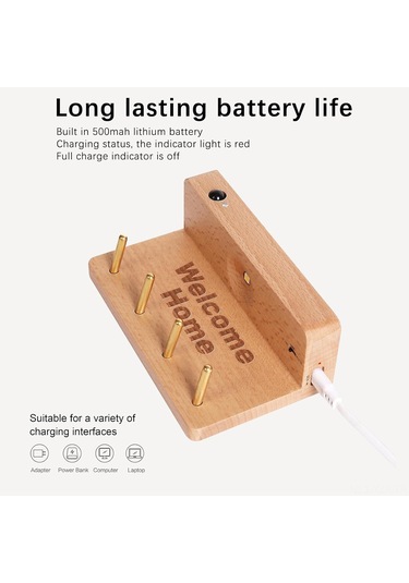 Yaozixa Ahşap Anahtar Tutucu, Hareketli Sensörlü Led Işık, Şarj Edilebilir Manyetik Duvar Aydınlatması Kahverengi Haki