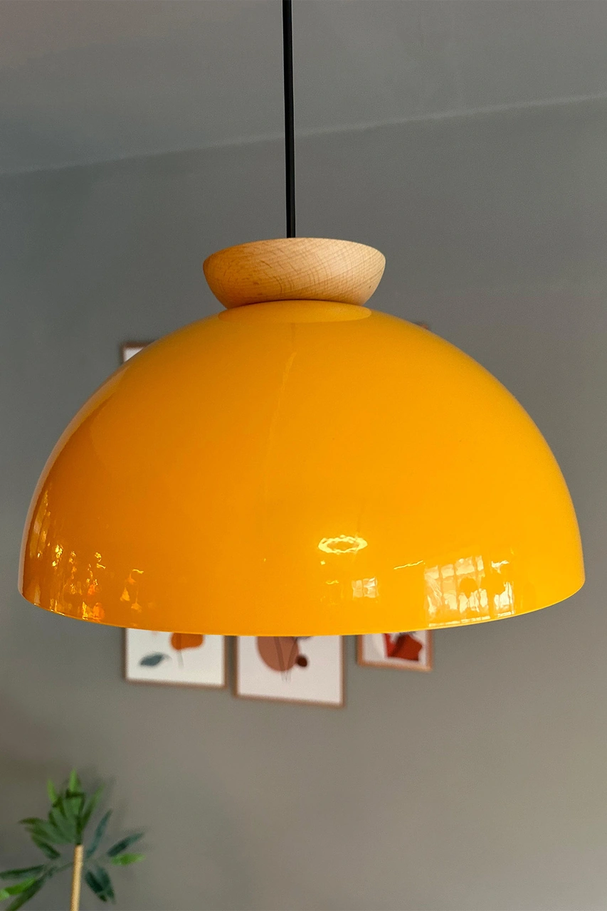 Yimpi Sarı Avize Ahşap Tekli Sarkıt Salon Kuaför Cafe Dekoratif Aydınlatma Pastane SARI