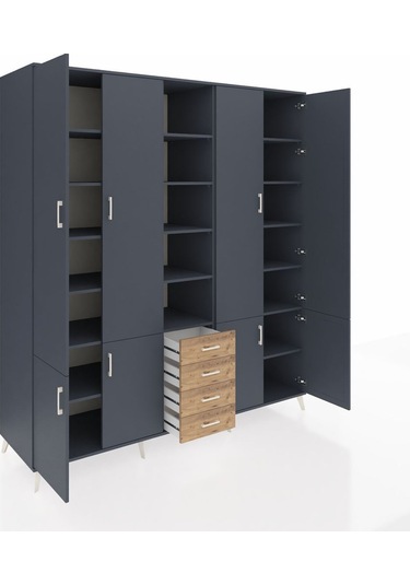 Kronos Dolap 17 Raflı 4 Çekmeceli 8 Kapaklı 220x59x243 Antrasit-antrasit/çam Antrasıt/atlas Çam