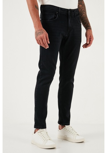 Buratti Streç Pamuklu Slim Fit Yüksek Bel Dar Paça Jeans Erkek Kot Pantolon 3300C14Tokyo Siyah