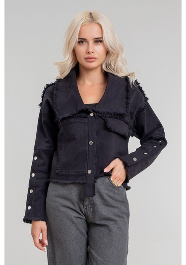 Kadın Power Likralı Pamuklu Kumaş Kol Ve Önü Çıt Çıtlı Pis Dikişli Mont Siyah