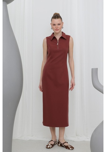 Soul 32149 Kadın Fermuar Detaylı Midi Elbise Burgundy Soul 32149 Kadın Fermuar Detaylı Midi Elbise Burgundy