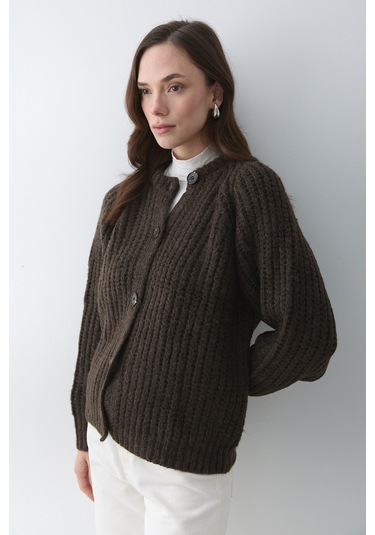 5 Düğmeli Hırka Kahvnje Melanj - 251061