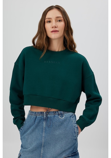 NAKIŞLI CROP SWEATSHIRT YEŞİL Yeşil