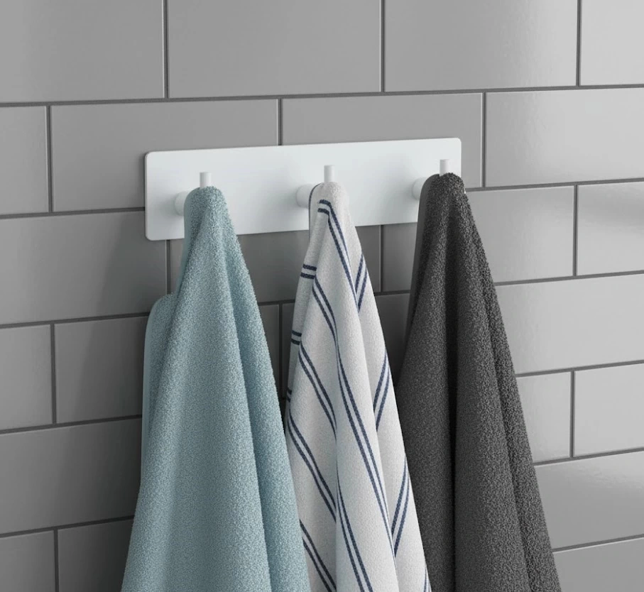 Askılık Yapışkanlı Dikdörtgen Çubuklu 3 Kancalı Beyaz Beyaz