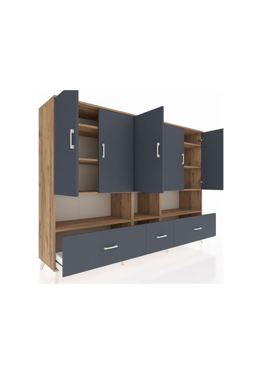 Hyperion Dolap 12 Raflı 3 Çekmeceli 5 Kapaklı 220x44x163 Çam-antr Çam-antrasit