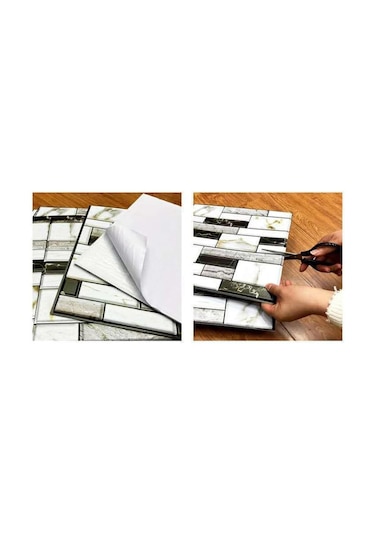 3d Mermer Görünümlü Kendinden Yapışkanlı Duvar Sticker Çok Renkli
