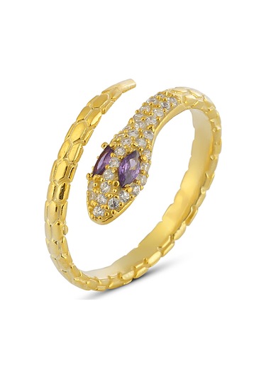 925 Ayar Gümüş Ametist Taşlı Yılan Modeli Ayarlanabilir Yüzük