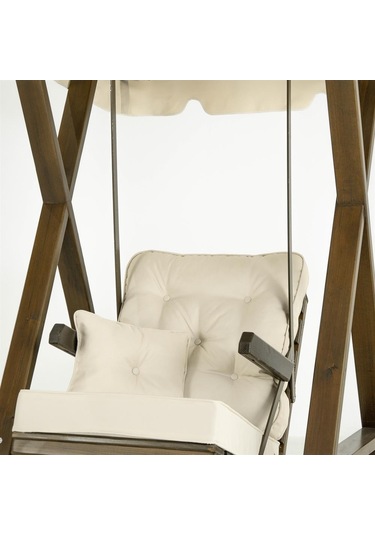 Meda Tekli Ladin Ahşap Salıncak Dış Mekan Bahçe, Teras Salıncağı -krem Krem