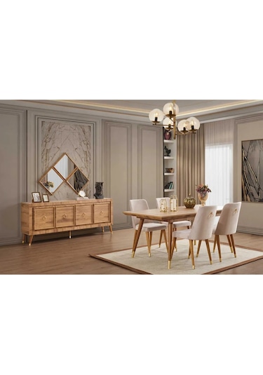 Pablo Yemek Odası Takımı Yemek Masası + 4 Adet Sandalye Kahverengi