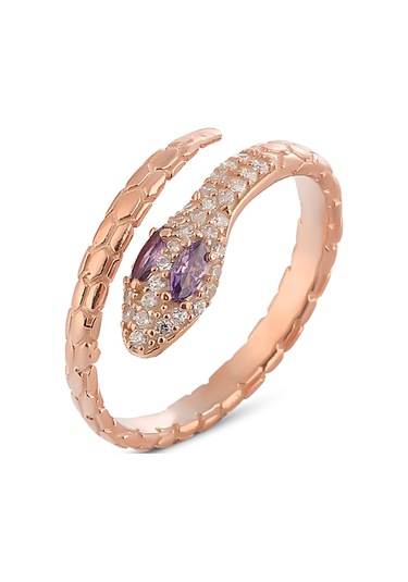 Zanaatsilver 925 Ayar Gümüş Ametist Taşlı Yılan Modeli Yüzük