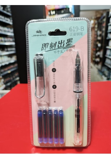 Dolma Kalem Seti Şeffaf Renksiz Gövde F Uç 0,60mm Kalem+5kartuş