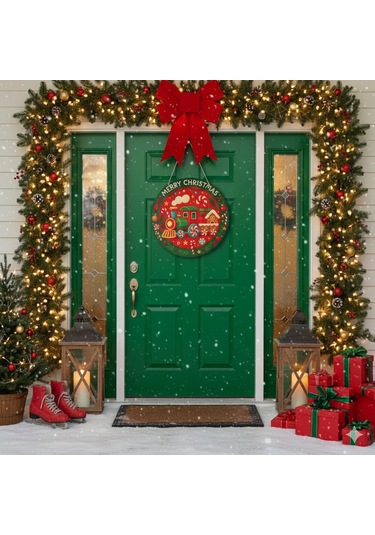 Şeker Treni Yeni Yıl Evi Kapı Ve Duvar Süsü 30x30