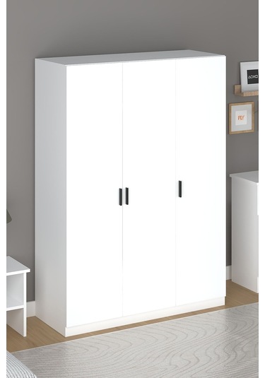 Almila 135 Cm 3 Kapaklı Beyaz Gardırop