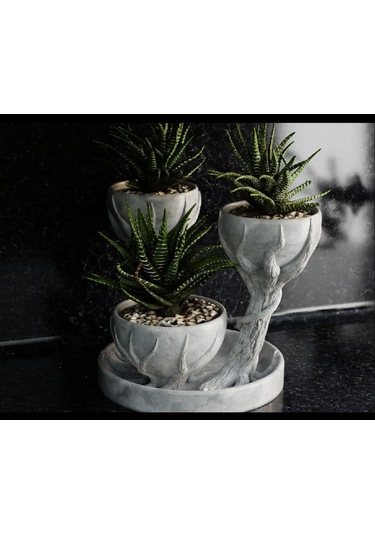 3d Üçlü Hand Of Tree Mermer Desenli Plastik Vazo Mermer Desen