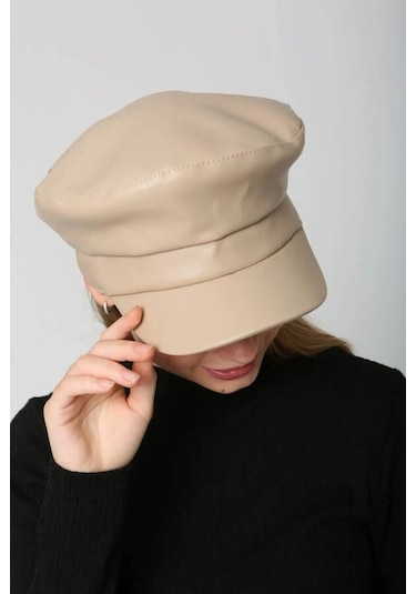 Kadın Deri Kaptan Denizci Şapka Rkş-09 Bej Bej