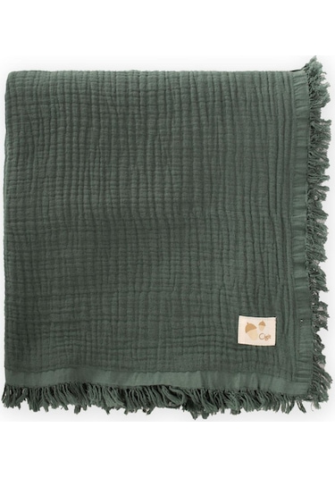 Cigit Dört Kat Püsküllü Battaniye 80x120 Cm Haki Yeşili Haki