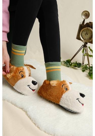 Luana Kaydırmaz Taban Yumuşak Podufuk Peluş Kulakcık Detaylı Kadın Panduf Ev Botu 001
