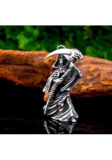 Paslanmaz Çelik 3 Boyut Tasarım Ölüm Melek Kurukafa Kolye Gümüş