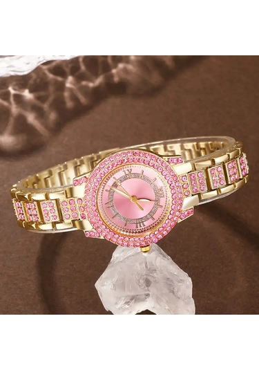 Vip Saat İle Kolye+küpe+yüzük+bileklik 6 Parça Takı Seti Altın